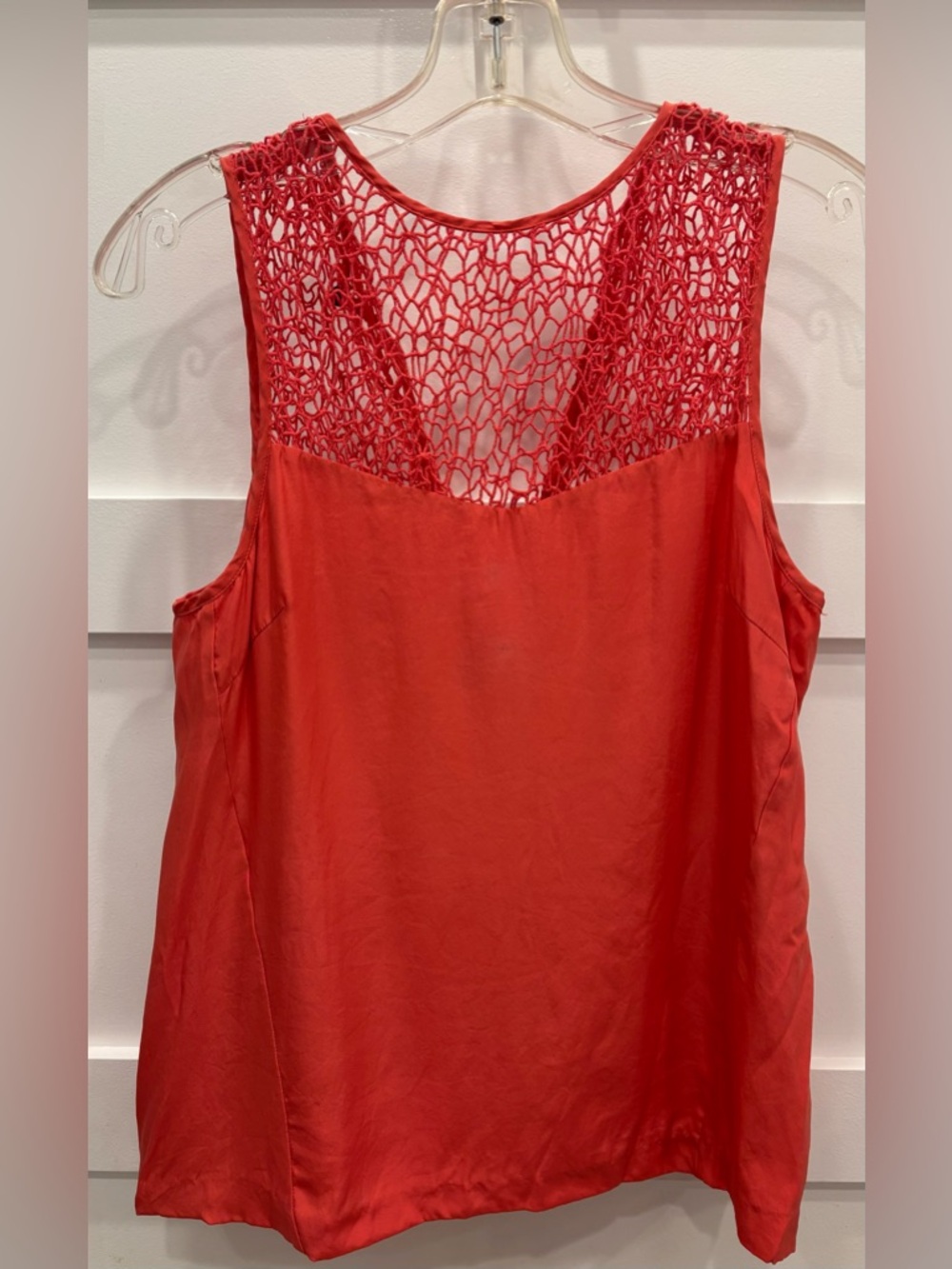 rag & bone Salmon Crochet Yoke 100% Silk Tank Size S